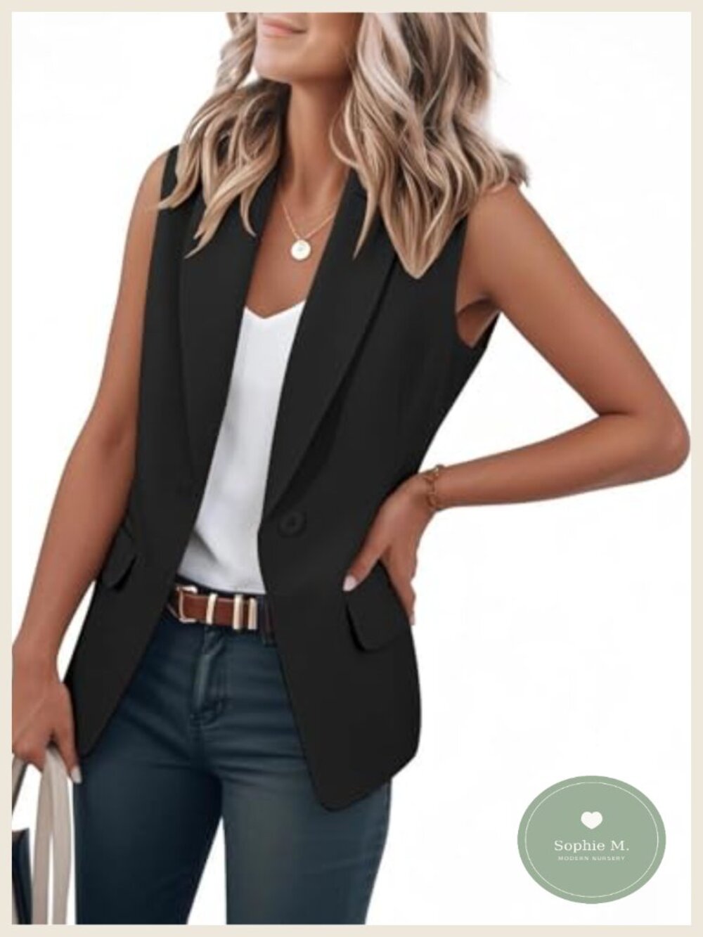 Women's Dressy Sleeveless Notch Lapel Vest Blazer Suit Jacket Office Work